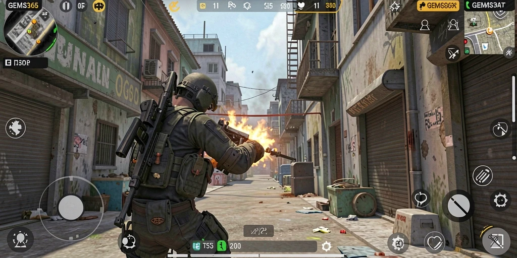 Tangkapan layar gameplay mendebarkan dari GEMS365 dalam aksi TPS.