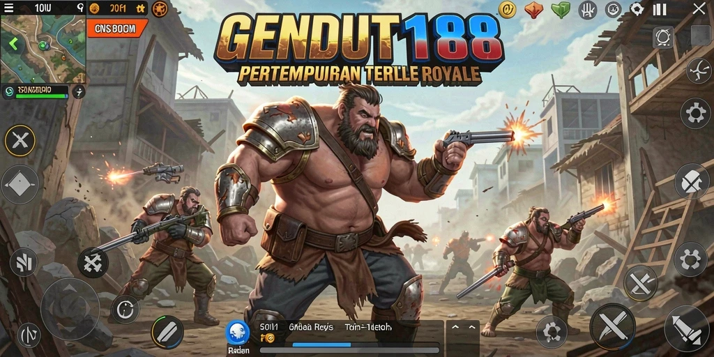 Tampilan gameplay penuh aksi dari GENDUT188 dalam mode Battle Royale.
