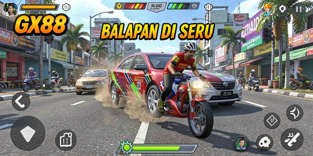Screenshot gameplay menampilkan aksi balapan seru dalam GX88.