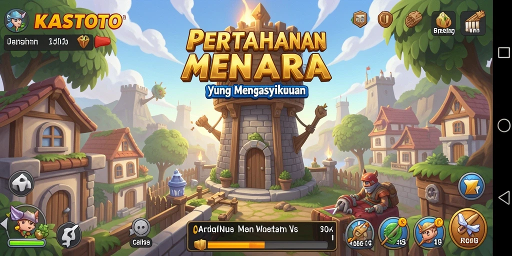 Tampilan gameplay menara pertahanan yang strategis dan mendebarkan.