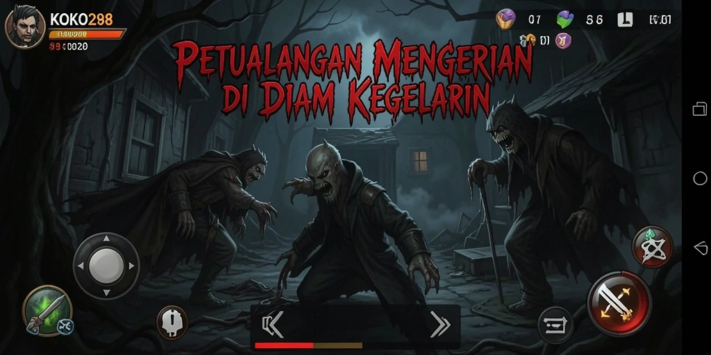 Screenshot menampilkan gameplay KOKO288 dengan suasana Horror yang mencekam.