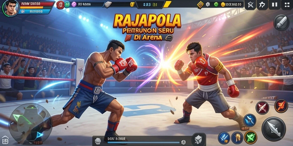 Tampilan tangkapan layar gameplay pertarungan di RAJAPOLA.